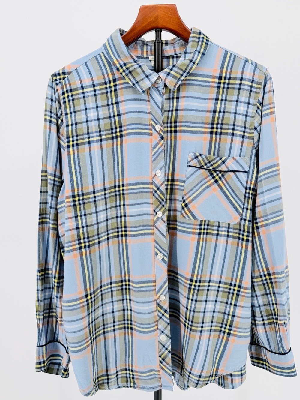 Aerie Boyfriend Flannel Button Down Pajama shirt light blue relaxed flowy fit